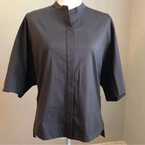 Lafayette 148 gray blouse top shirt modern sleek matrix sophisticated chic core